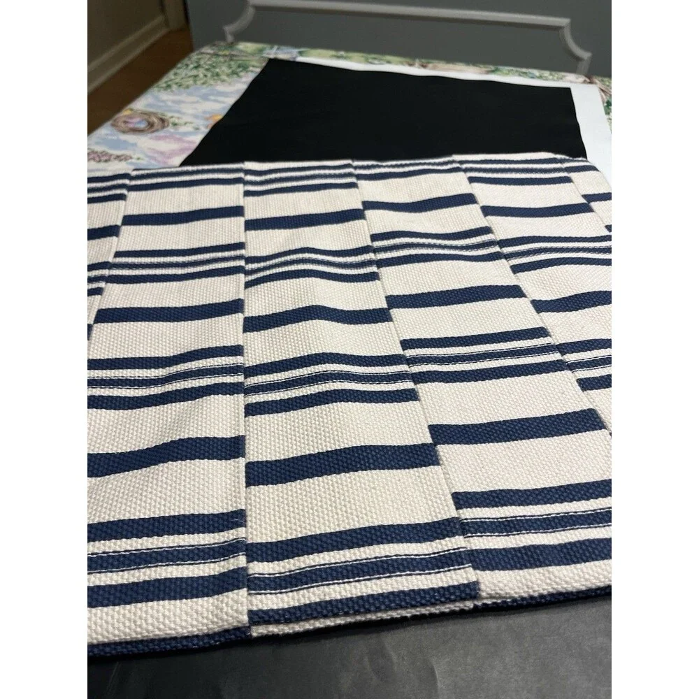 Pottery Barn Linen Cotton Blue White Off Striped Lumbar Pillow Cover 16x26”